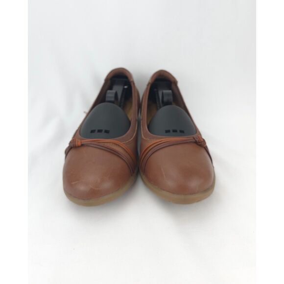 Women's Brown Leather Clarks Meadow‎ Rae Knot-Trim Comfort Flats Shoes Size 7 - Picture 4 of 13